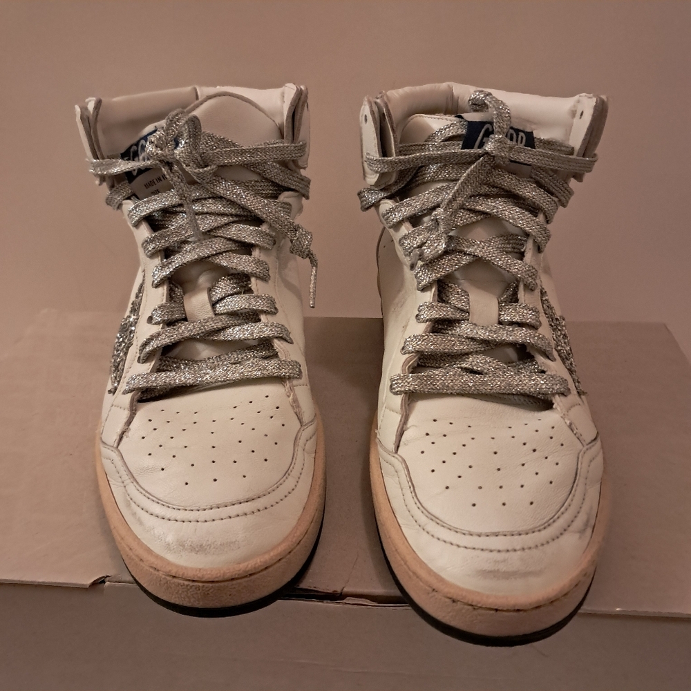 Golden Goose Sneakers Women's 38 8 Skystar High Top Leather Sequins Designer - Picture 5 of 16